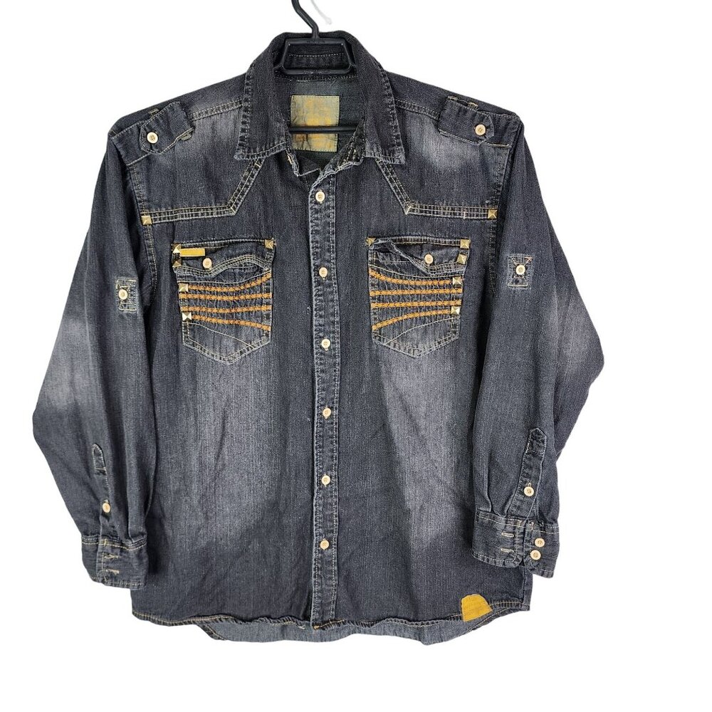 Mens Vintage Raider Infringement 48 Black Denim Shirt Button Down Long Sleeve XL